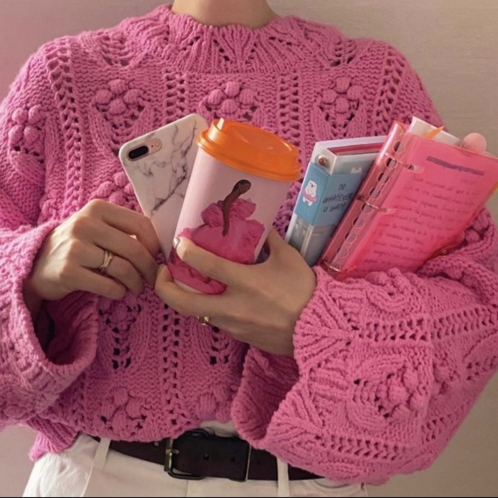 RARE Zara Oversized Knit Sweater Pink NWOT Womens Medium